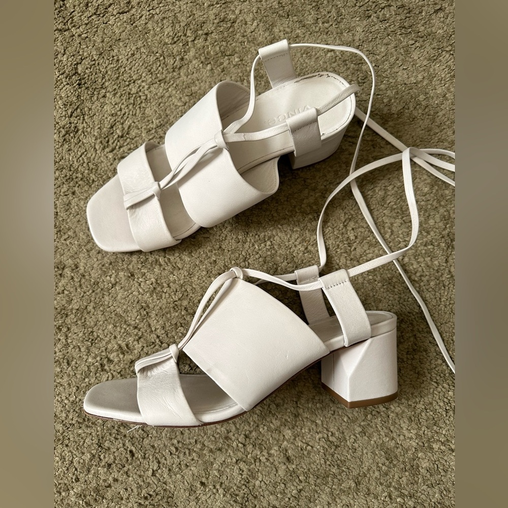 Vince White Strappy Block Heel Sandals 7